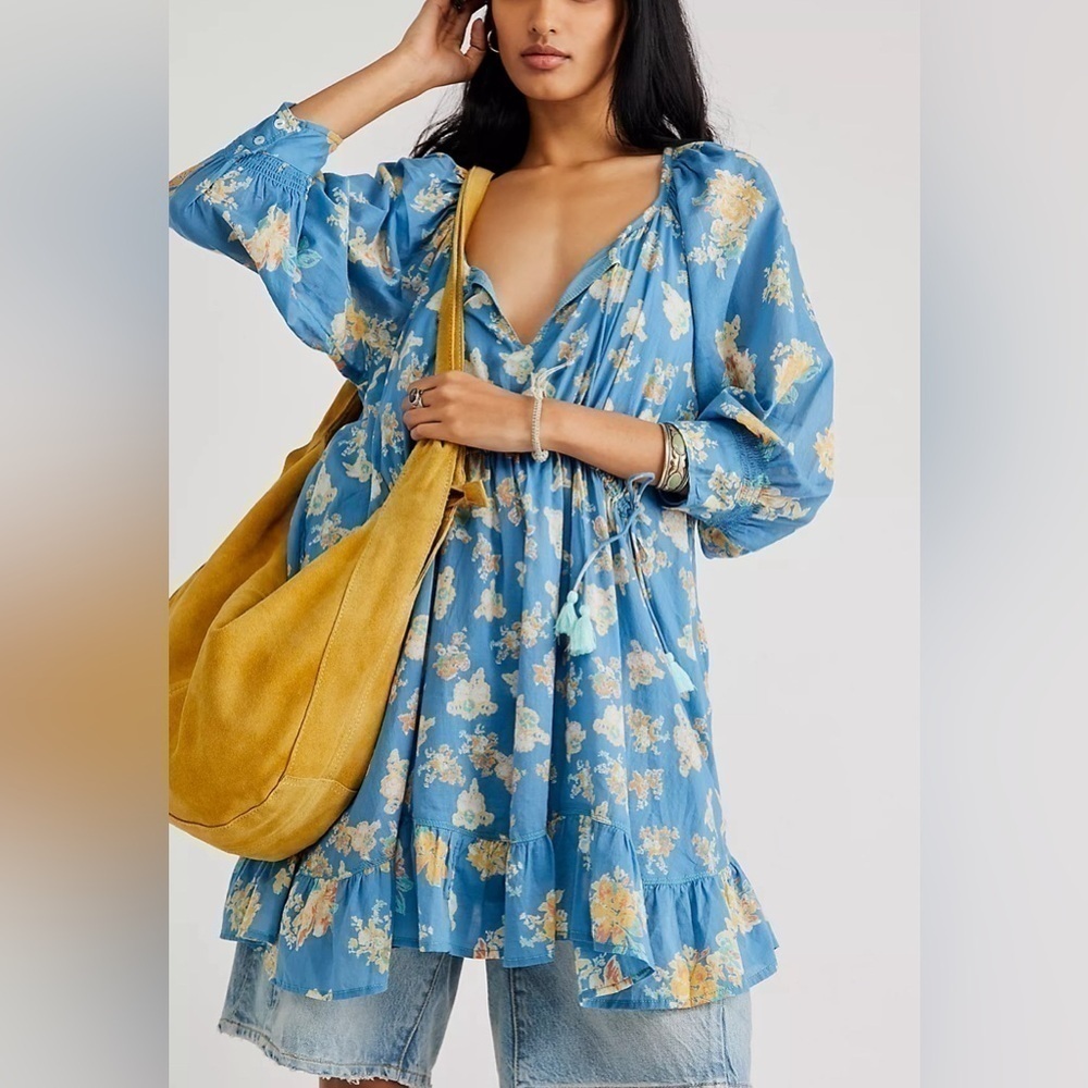 Free People, NWOT, Camella Mini Dress, Small in River Combo Blue